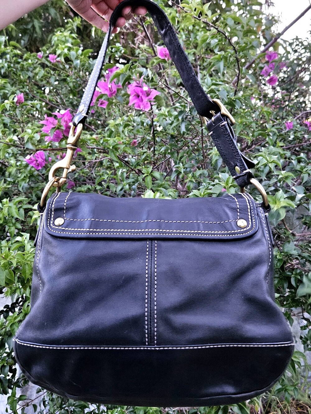 Coach Legacy Ali Flap Bag F12854 Black Leather Pink Lining Turnlock Purse - Picture 2 of 14